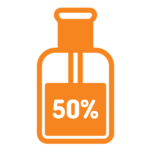 Orange bottle icon with 50% label on a white background